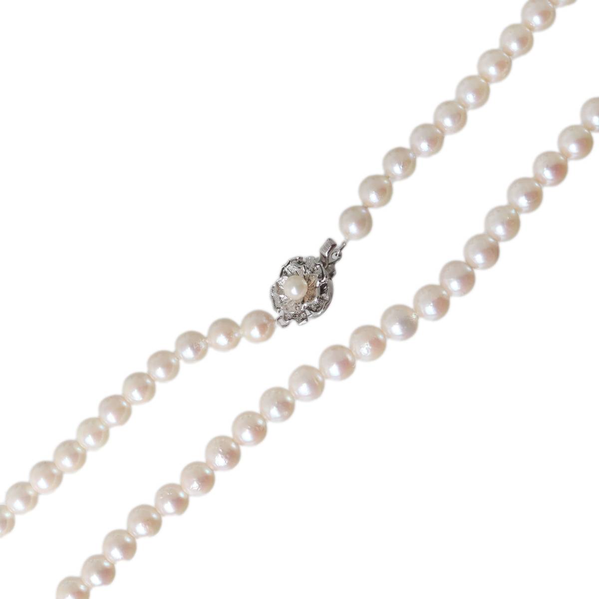 乐天商城 - 【中古】 パールネックレス 本真珠×金具SILVER グリーン系ピンクベージュ 首周り約41cm パール約6.8~7.3mm珠 重量約30.8g NT Bランク