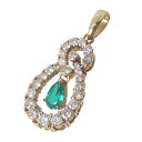 【中古】 E0.97ct D1.27ct トップ 瓢箪型 K18 18金 エメラルド ダイヤモンド YG イエローゴールド 全長31.8mm 重量5.6g NT 美品 ABランク