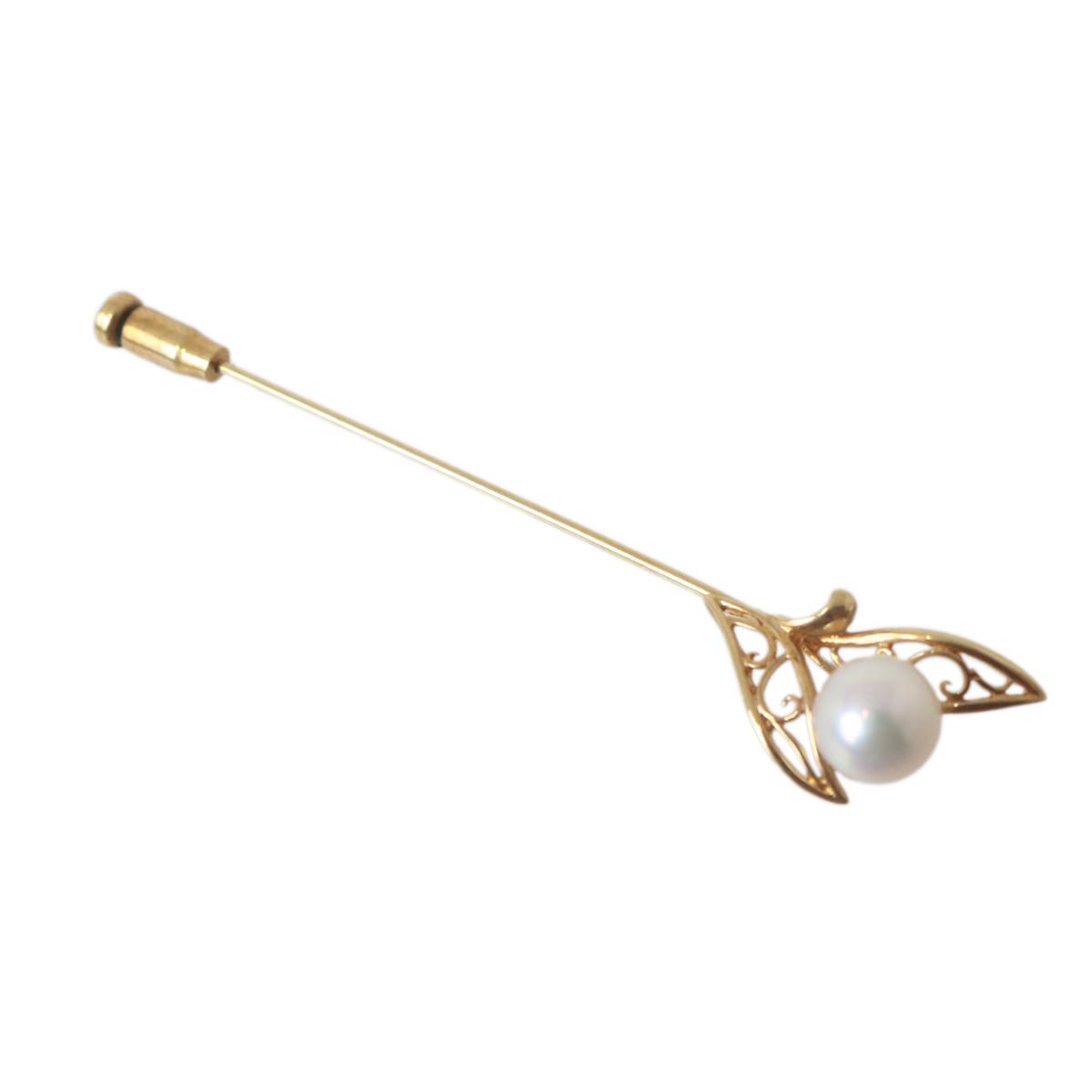 Rakuten - 【中古】 パール ピンブローチ 本真珠×K18 全長7cm パール7.7mm珠 重量2.9g NT Bランク