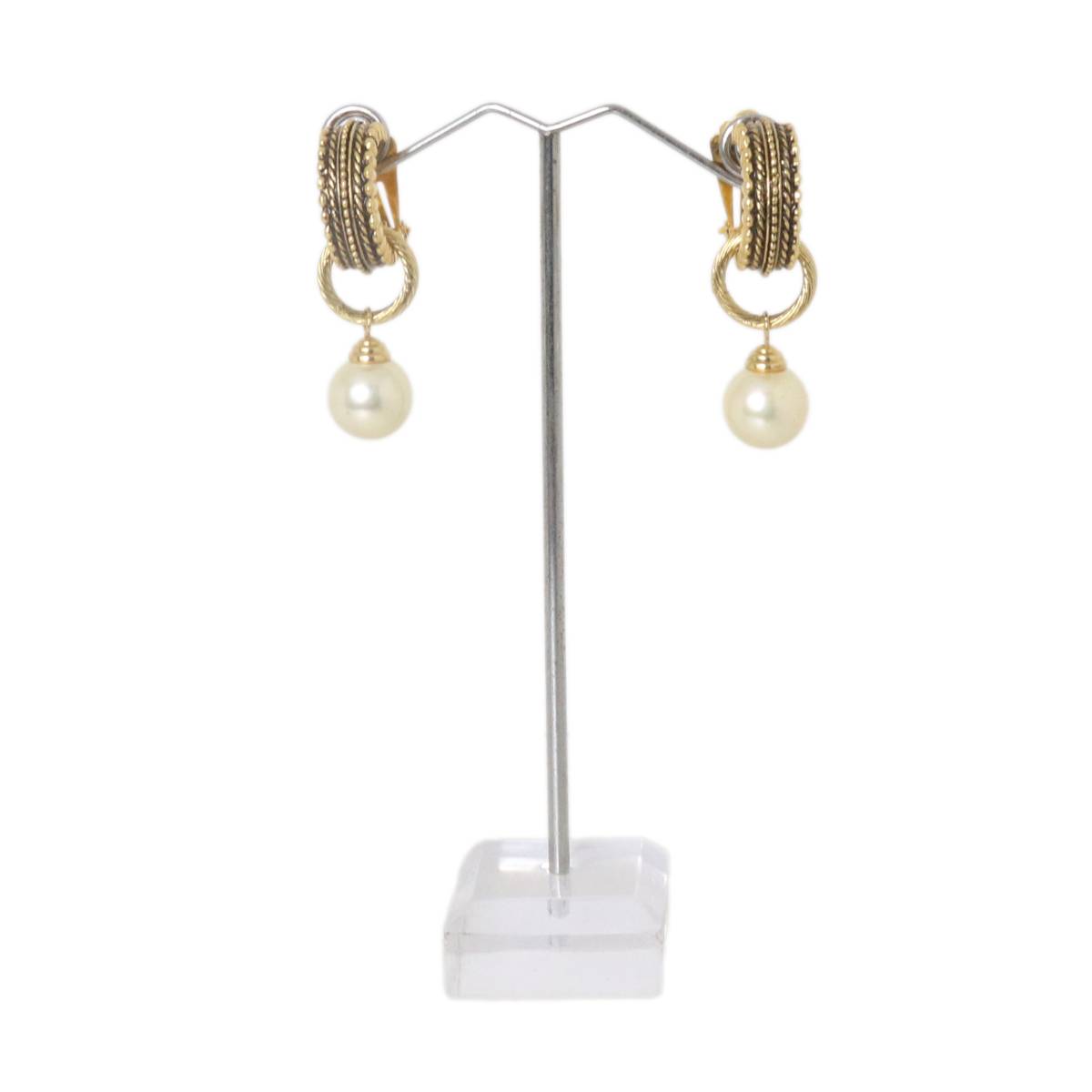 Freshwater Pearl - 【中古】ヴィンテージ JLS ジャンルイシェレル パール イヤリング ゴールド×ブラック×ベージュ 全長41.7mm NT Bランク