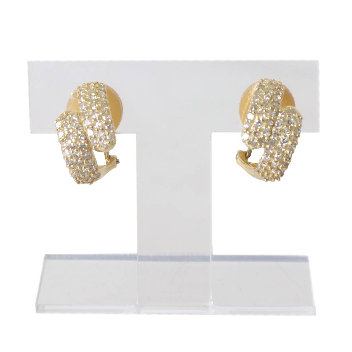 Rakuten - 【中古】 メレダイヤ イヤリング K18 18金×ダイヤモンド YG イエローゴールド 8.5×16mm ダイヤモンド 各0.50ct(両耳計1.00ct) 重量各2.5g/2.6g(両耳計5,0g) NT 磨き仕上げ品 Sランク