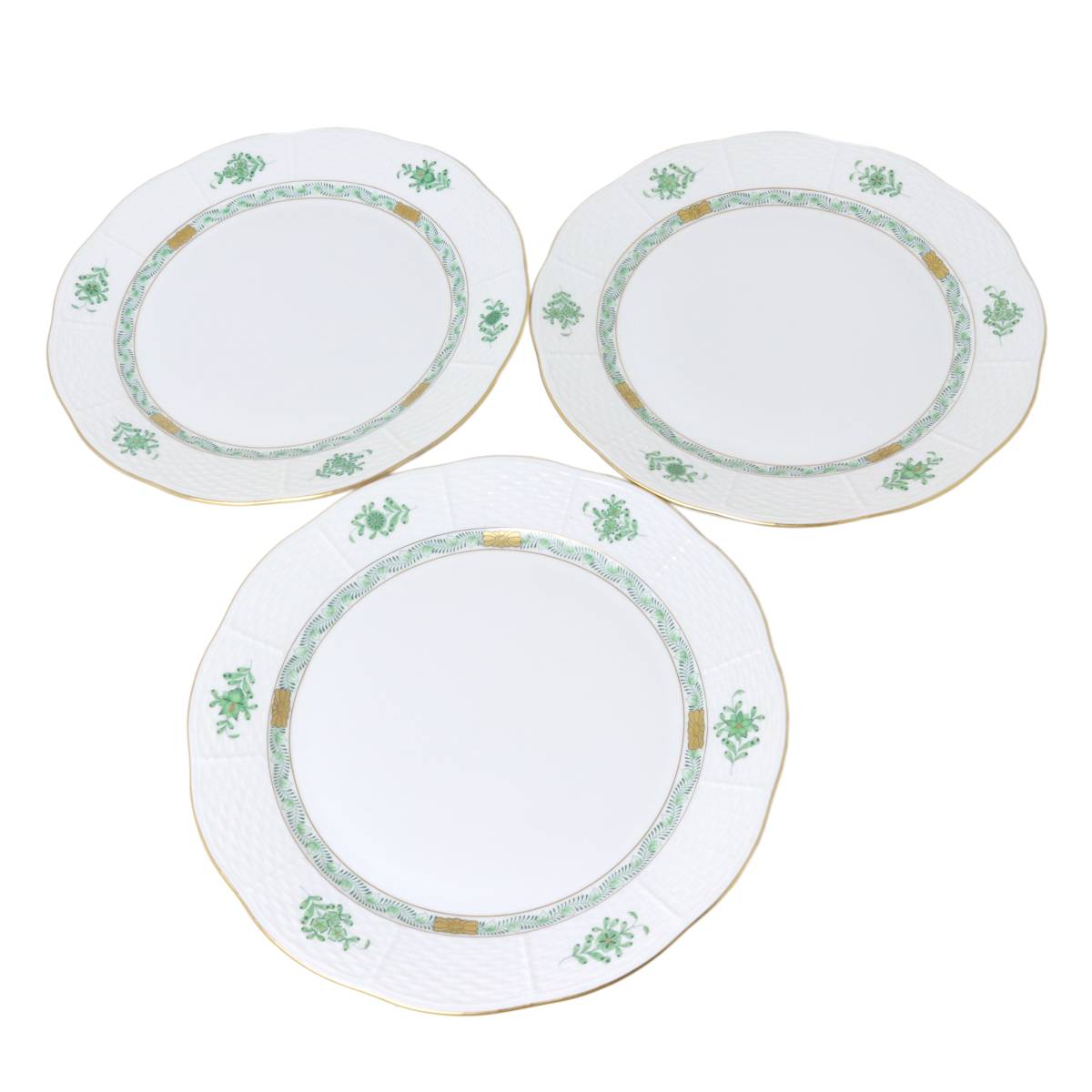 Rakuten - 【中古】 HEREND ヘレンド 大皿 プレートアポニー 3枚 ホワイト×グリーン×金彩 直径約25cm NT Bランク