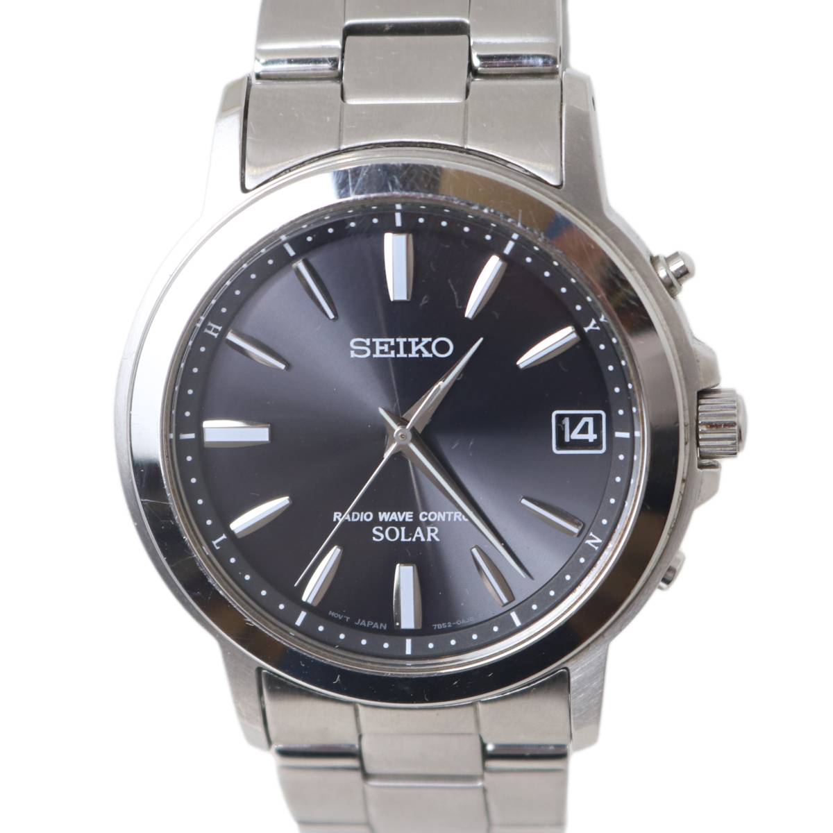 Rakuten - 【中古】 SEIKO セイコー メンズ ソーラー ウォッチ 腕時計 シルバー×文字盤ブラック 7B52-0AF0 NT ABランク