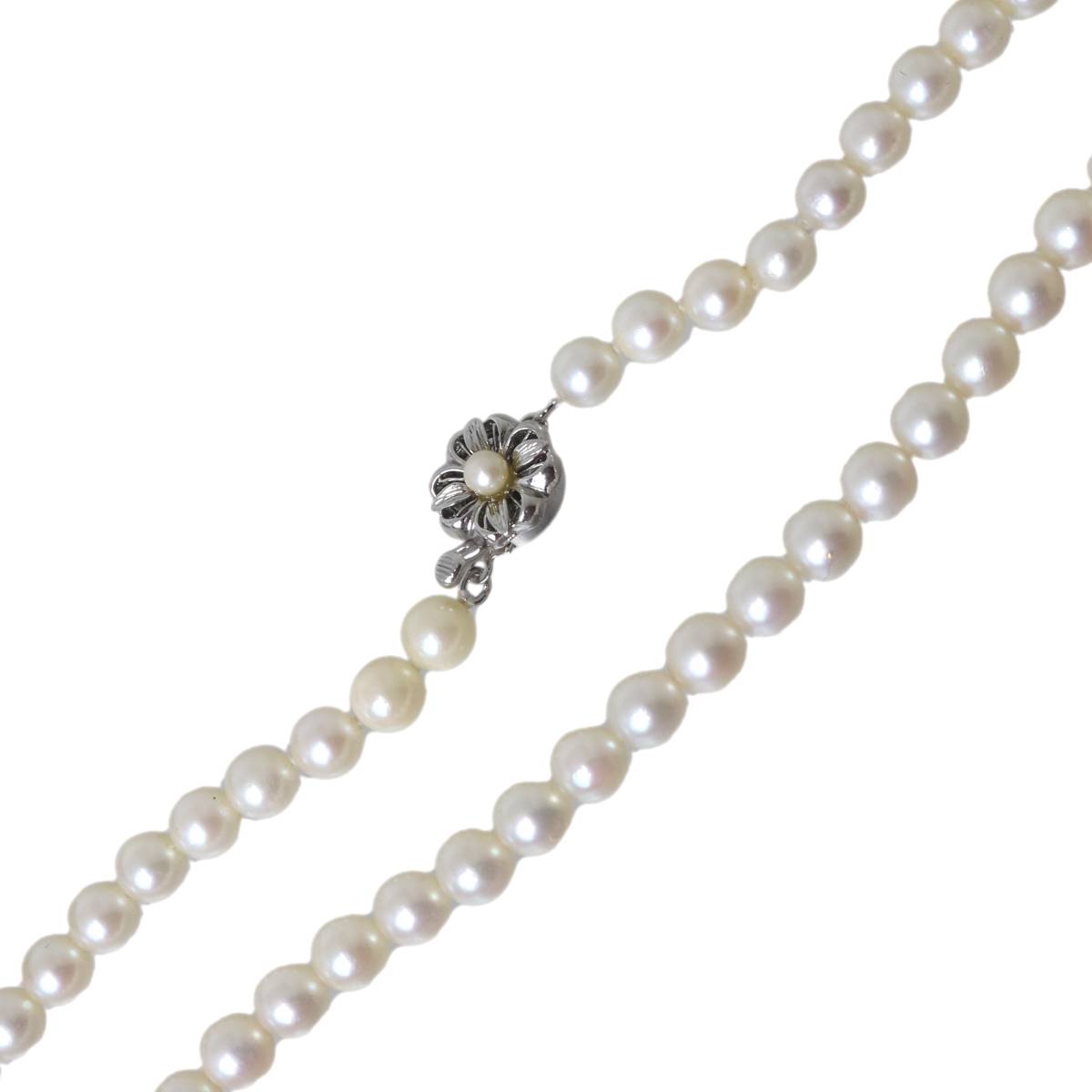 Rakuten - 【中古】 パールネックレス 本真珠×金具SILVER ピンク系・グリーン系ライトベージュ 首周り約38cm 約5.9-6.4mm珠 重量約22.4g NT Bランク