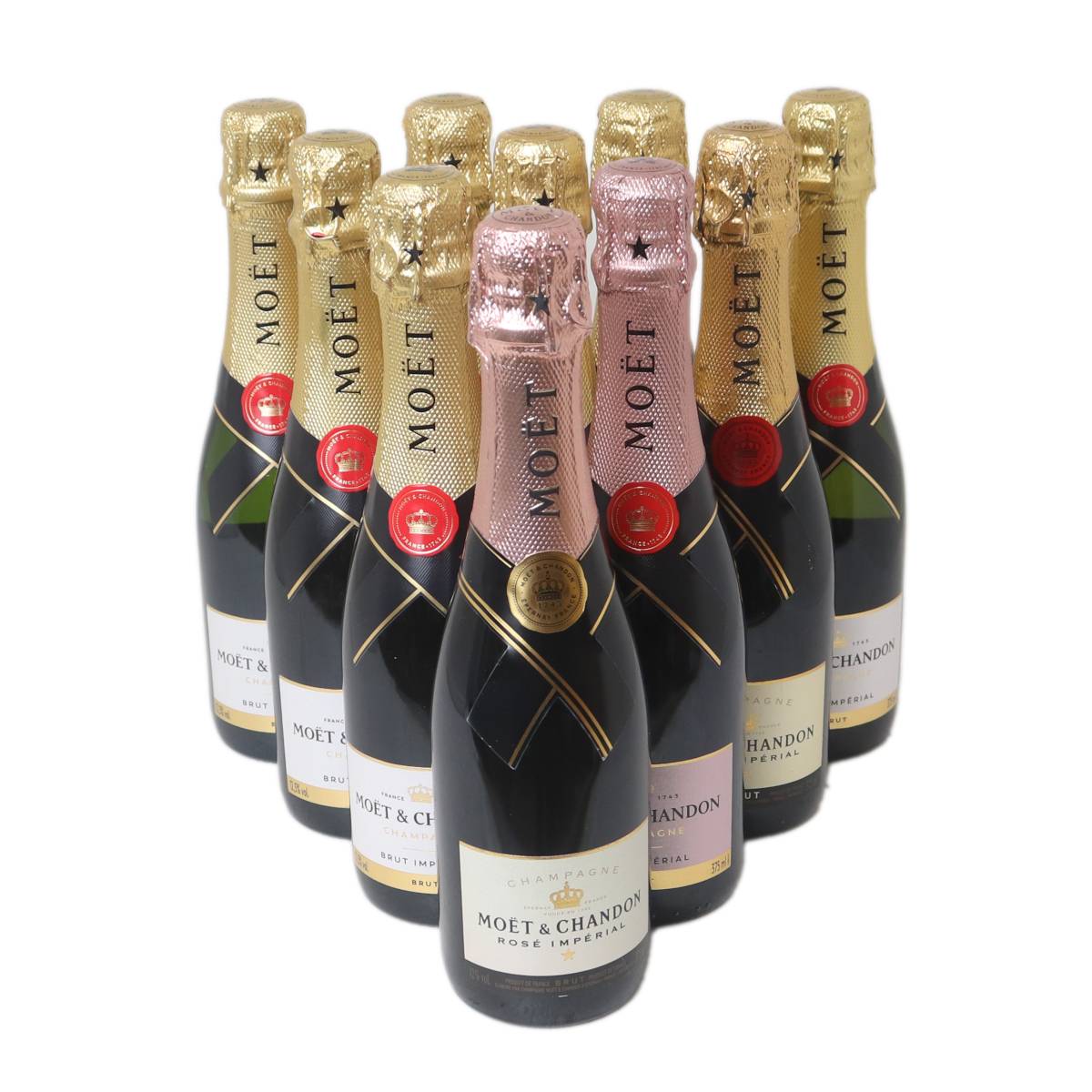 【中古】 古酒 シャンパン MOET＆CHANDON モエ・エ・シャンドン ブリュット アンペリアル 8本 ロゼ アンペリアル 2本 計10本 ハーフ 375ml×10本 計3750ml 12.5％ NT 箱なし