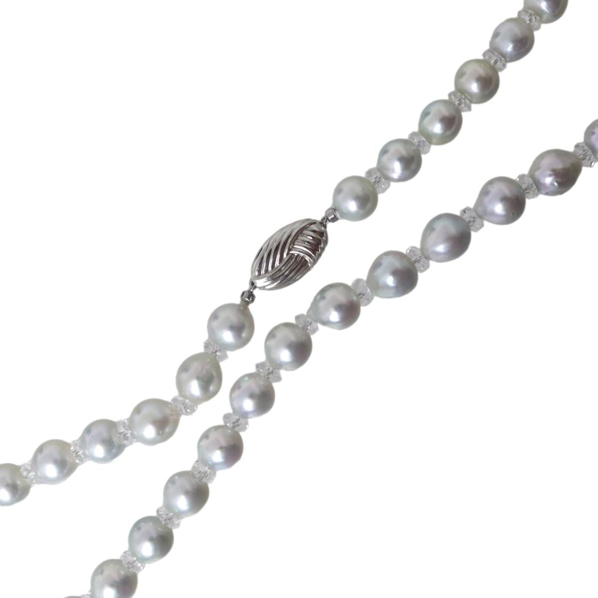 Green - 【中古】 パールネックレス カラーストーン 本真珠×金具SILVER ライトブルー 首周り約48cm パール：9.1~9.4mm 重量約51.8g NT Bランク