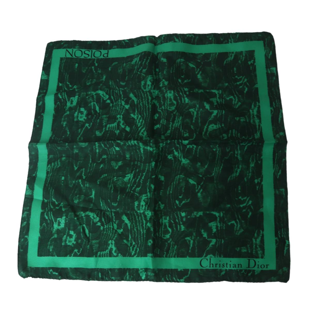 【中古】 Christian Dior クリスチャンディオール POISON 毒 柄 ハンカチ グリーン 綿 32×32(cm) NT 美品 ABランク