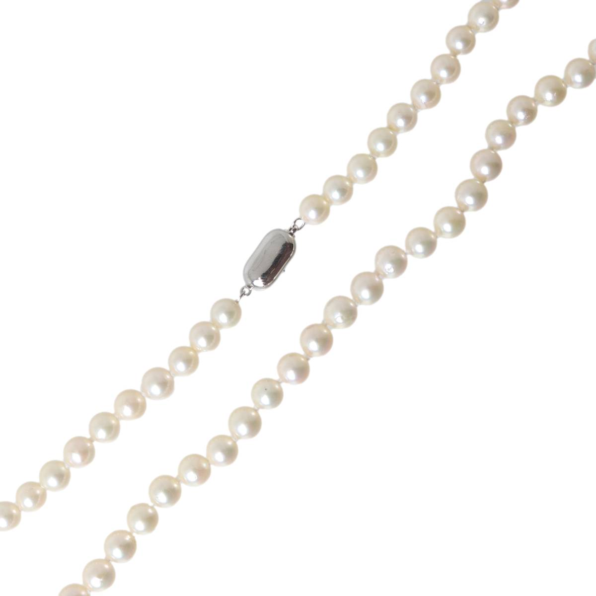Rakuten - 【中古】 パールネックレス 本真珠×金具SILVER ピンク系ベージュ 首周り約45.5cm パール約6.4~6.9mm珠 重量約28g NT Bランク