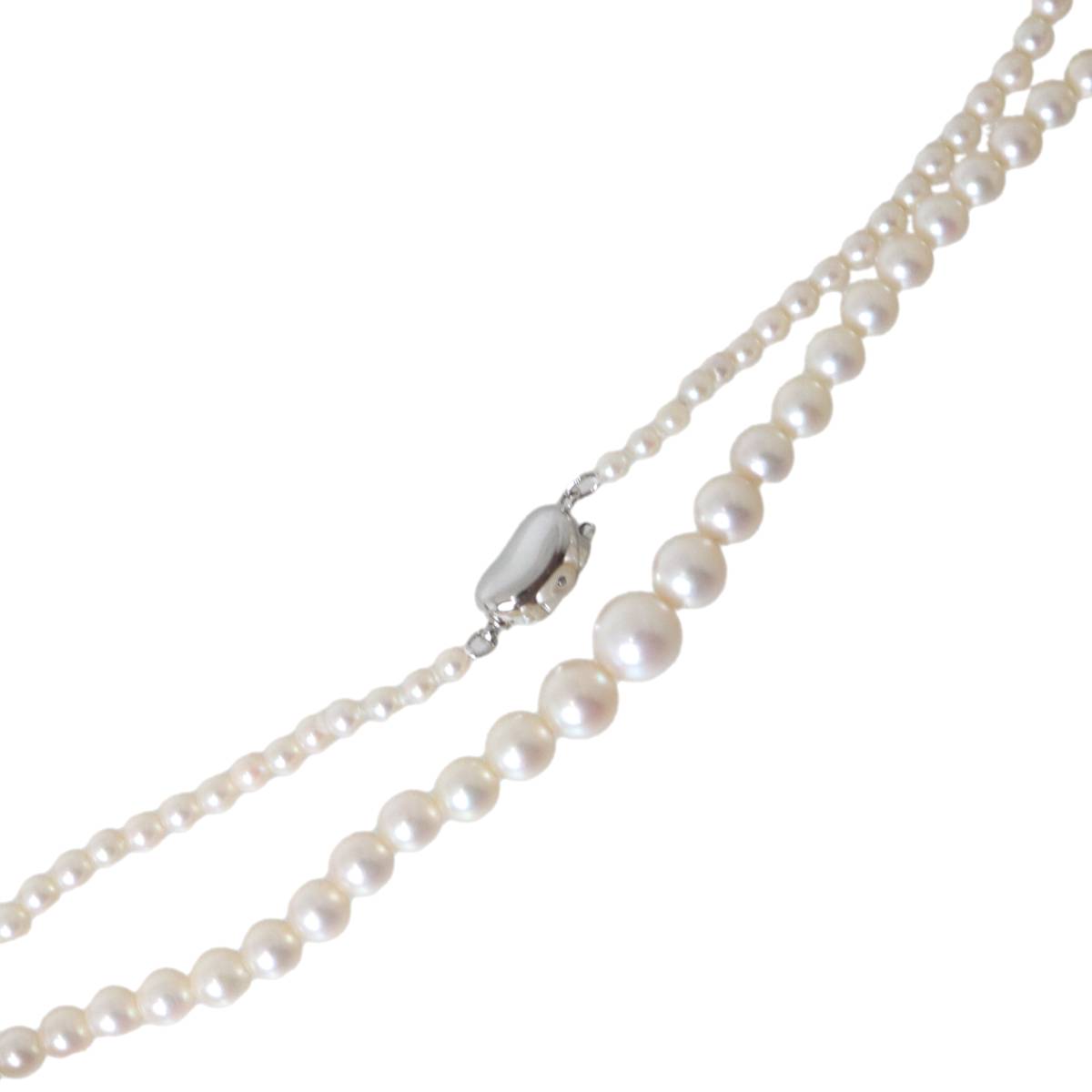 Rakuten - 【中古】 グラデーションパールネックレス 本真珠×金具SILVER グリーン系ピンクベージュ 首回り約44cm 真珠2.9~7.5(mm) 重量約14.0g NT Bランク