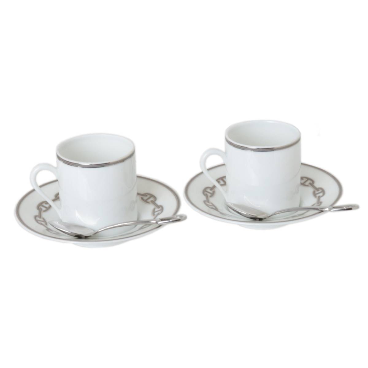 【中古】 HERMES/エルメス シェーヌダンクル カップ&ソーサー ペア ・ コーヒースプーン アトラージュ ペア セット FS Bランクのサムネイル