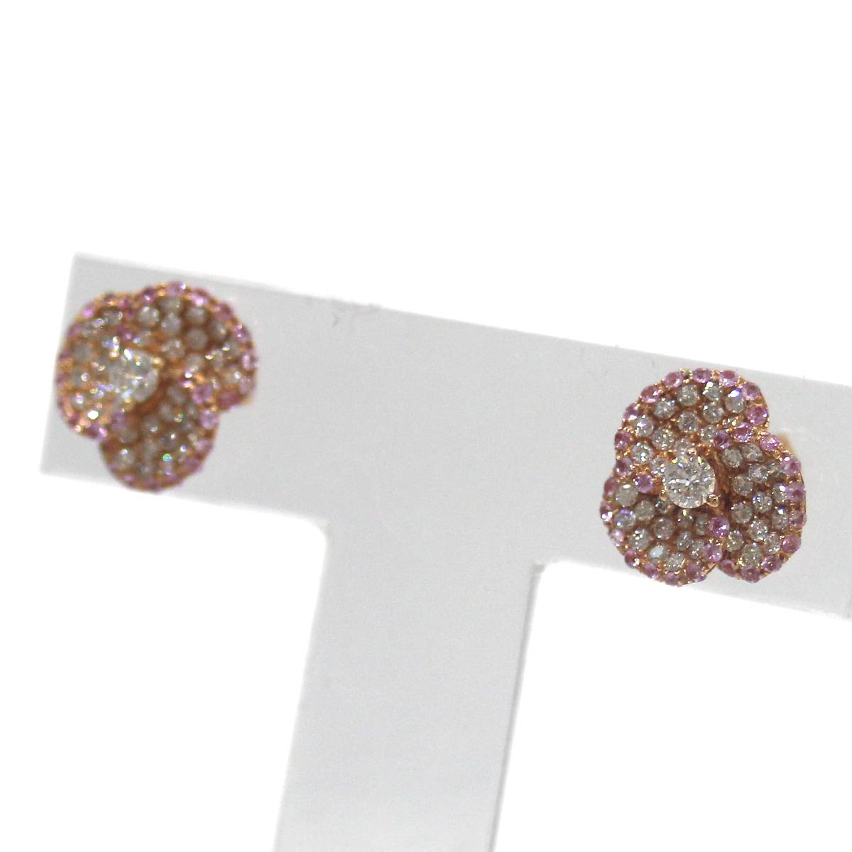 【中古】 K18PG/18金 ピンク・サファイア ダイヤ ピアス PS0.30・D0.61刻印 鑑別書付 IS ABランク