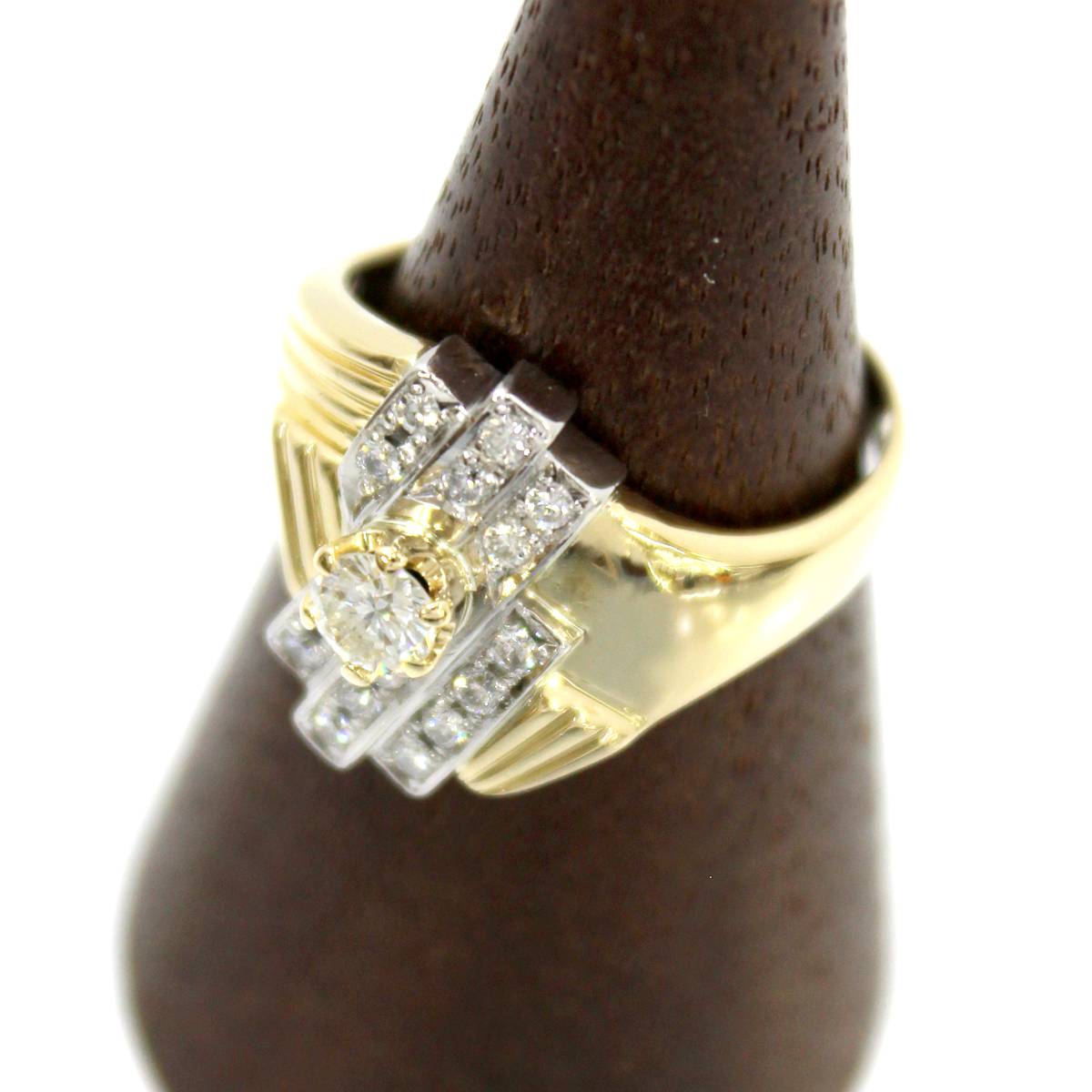 Rakuten - 【中古】 K18・Pt900 コンビ デザインダイヤリング 0.24・0.20ct 14号 IS 磨き仕上げ品 Aランク