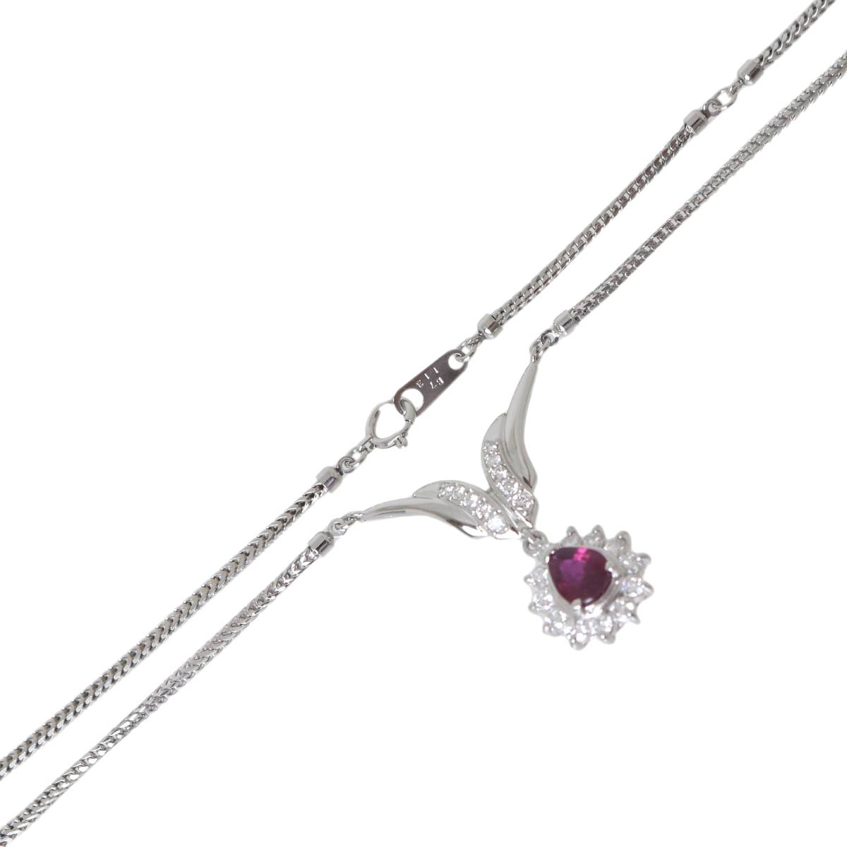 Rakuten - 【中古】 Pt850 ルビー ダイヤ ペンダント ネックレス 43cm 0.92ct 0.69ct 13.6g KA 磨き仕上げ品 Aランク