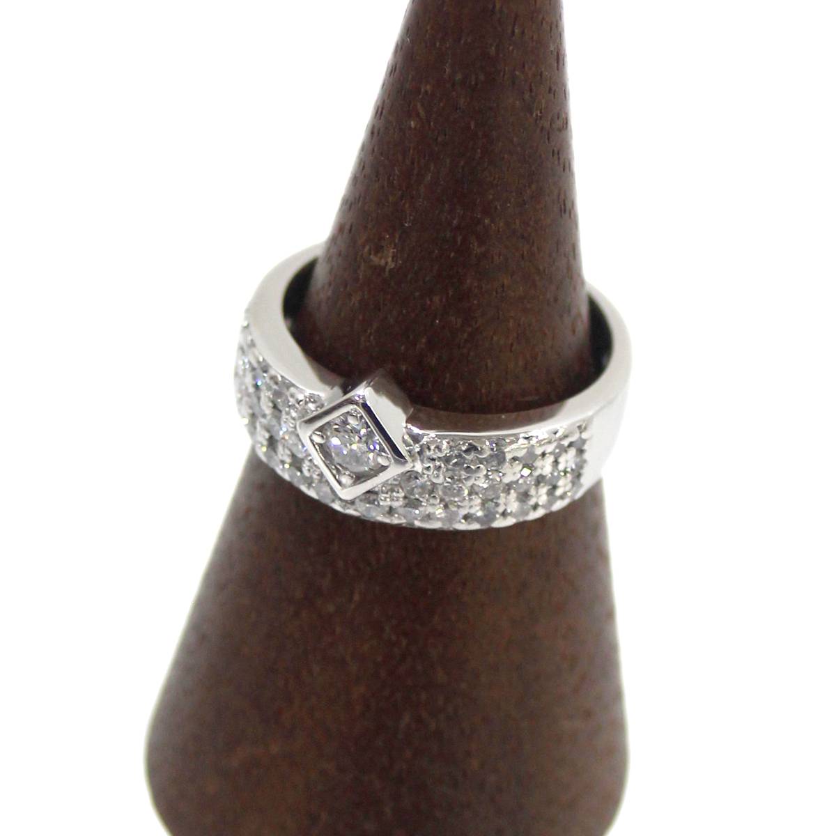 Rakuten - 【中古】 Pt900　ダイヤモンド　デザイン リング　パヴェダイヤイヤリング ダイヤ豪華0.88ct　サイズ12号 総重量8.2g　プラチナ　ジュエリー　レディース 磨き仕上げ品 KS-nt ランクA