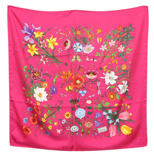 【中古】 GUCCI グッチ 花柄スカーフ シルク100% ローズピンク 約87×85(cm) NT-no ABランク 【中古】 GUCCI グッチ 花柄スカーフ シルク100% ローズピンク 約87×85(cm) NT-no ABランク