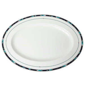 【中古】 Noritake / ノリタケ プラター 大皿 盛皿 Bone Chine / ボーンチャイナ / 骨灰磁器 ホワイト×ネイビー系マルチカラー×シルバー #4475 NT Bランク