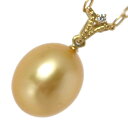 【中古】 1粒パール ゴールデンパール スエッジ あずき チェーン ペンダントネックレス K18YG/18金イエローゴールド×本真珠×ダイヤモンド 首周り約70.5cm チェーン幅約1.60mm パール:10.35×12.02(mm) ダイヤ:1P 0.01ct 重量約3.3g NT 美品 ABランク(4)