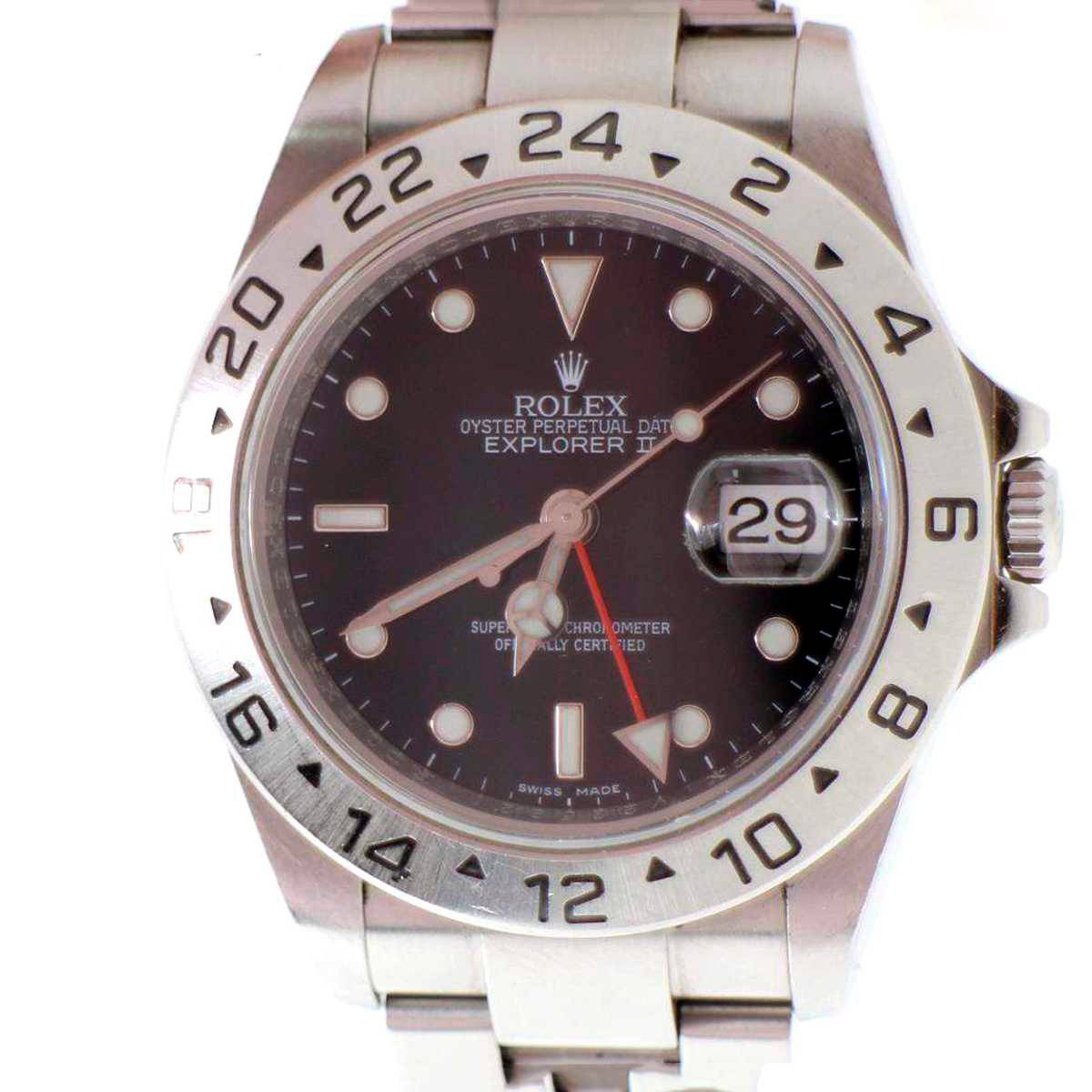 【中古】 ROLEX エクスプローラーII レディース腕時計 OYSTER PERPETUAL DATE/オイスターパーペチュアル デイト SS×ブラック文字盤 16570 V盤 自動巻き NT-tk Bランク