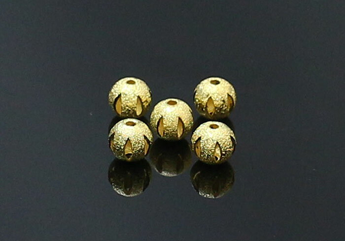 (6個入)anb-c-06g穴彫りビーズ-ゴールド色（6mm）/アクセサリーパーツ】6個入パーツ メタル バラ売りメール便発送可