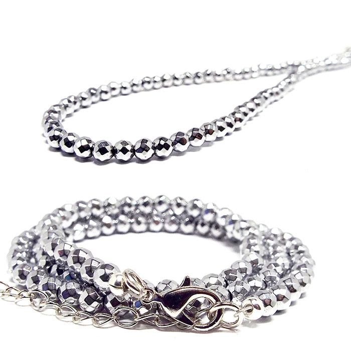 天然石 ネックレス ヘマタイト 磁気なし 約4mm ラウンドカット シルバー パワーストーン アクセサリー