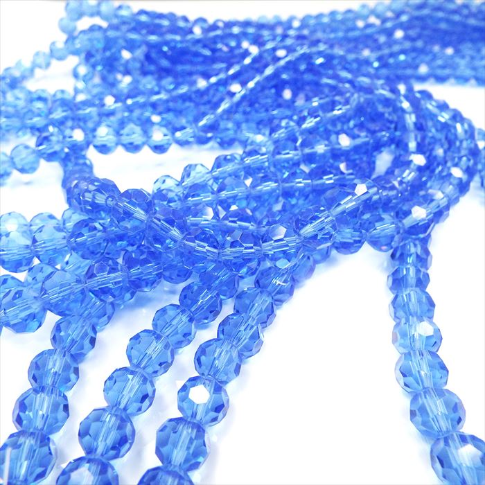 ガラスビーズ 約6mm 約96粒 クリスタルガラス ラウンドカット 連売り スカイブルー ハンドメイド アク..