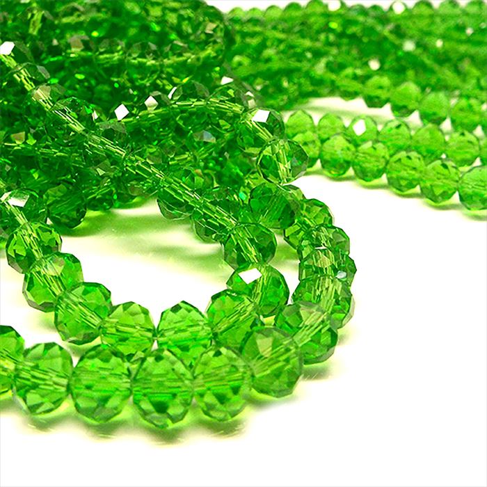 ガラスビーズ 連売り クリスタルガラス ビーズ ボタンカット クリアグリーン 約8×6mm 約65粒 パワース..