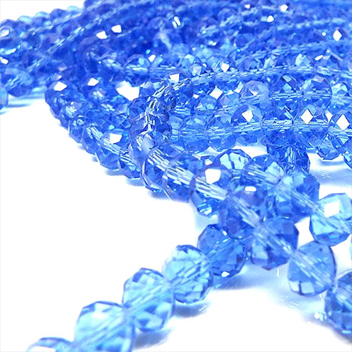 ガラスビーズ 連売り クリスタルガラス ビーズ ボタンカット フォレストブルー 約8×6mm 約65粒 パワーストーン アクセサリー ハンドメイド