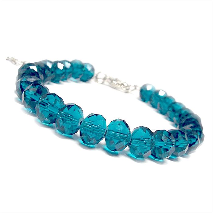 ガラスビーズ ブレスレット ダークシアン 約6×4mm クリスタルガラス ボタンカット 天然石 パワーストーン レディース アクセサリー