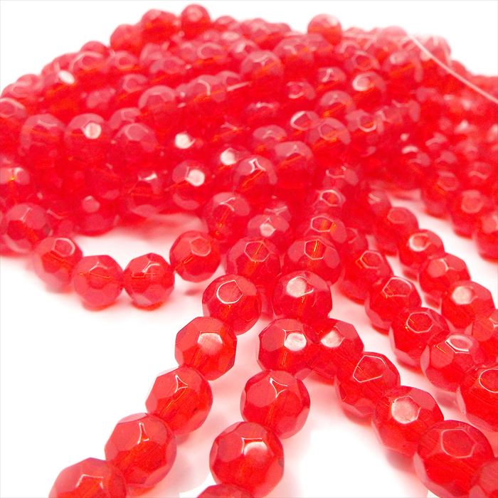 ガラスビーズ 連売り 約8mm 約40粒クリスタルガラス ラウンドカット レッド サンキャッチャー ハンドメ..