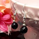 天然石 パワーストーン ピアス オニキス 64面カット 黒瑪瑙 約10mm アクセサリー ハンドメイド
