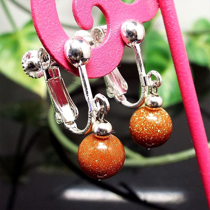 天然石 パワーストーン イヤリング ゴールドストーン 金砂石 約10mm アクセサリー ハンドメイド