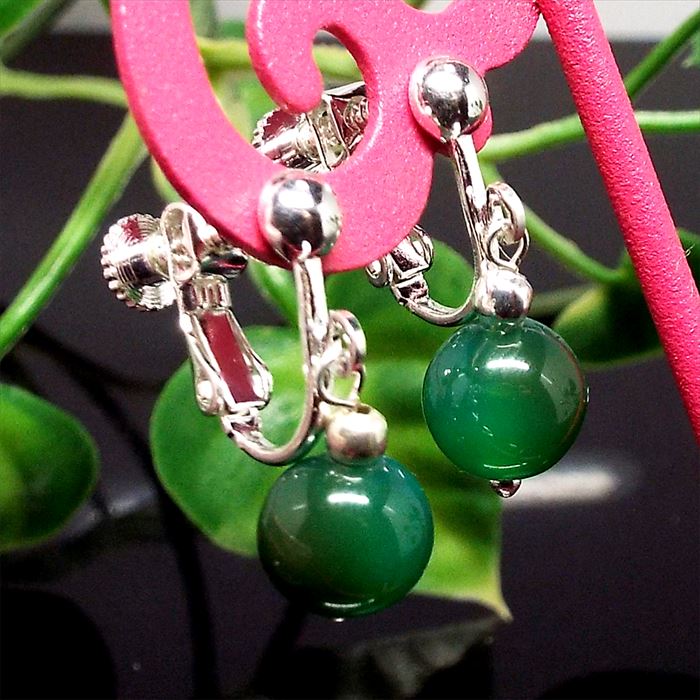 天然石 パワーストーン イヤリング グリーンメノウ 緑瑪瑙 約8mm アクセサリー ハンドメイド