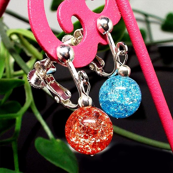 天然石 パワーストーン イヤリング ミックスカラー クラック水晶 約8mm アクセサリー ハンドメイド