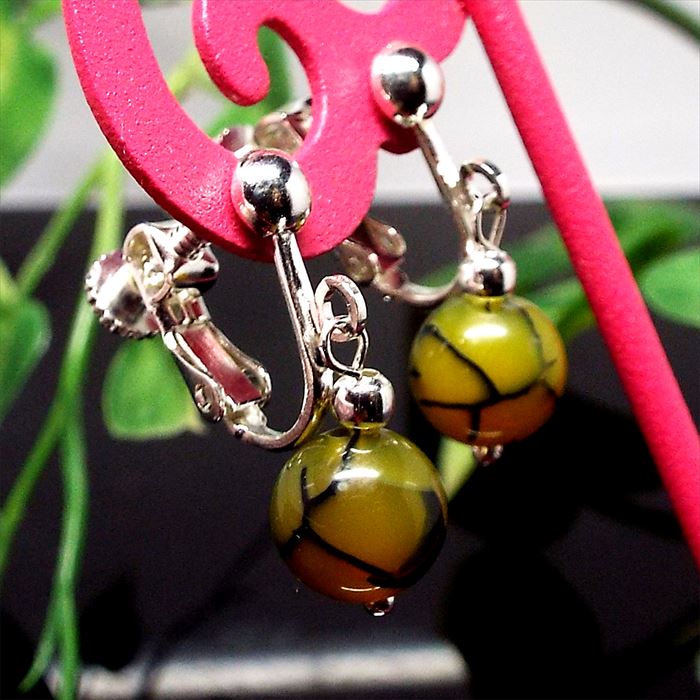 天然石 パワーストーン イヤリング ドラゴンアゲート 龍紋瑪瑙 約6mm アクセサリー ハンドメイド