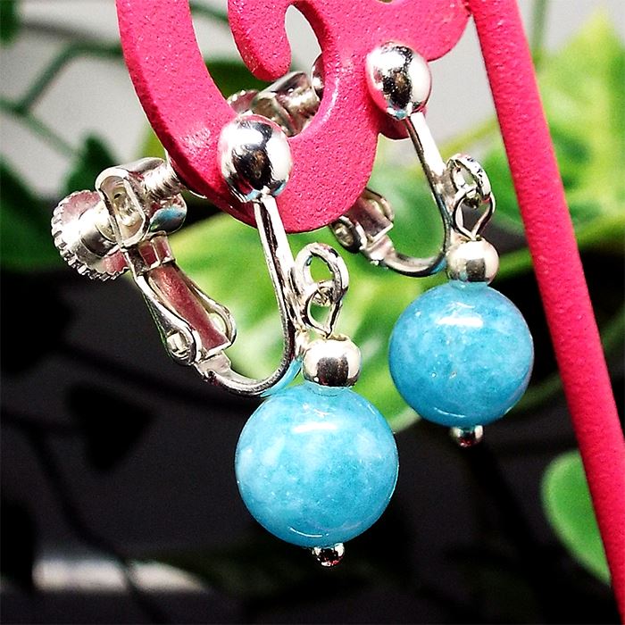 天然石 パワーストーン イヤリング ブルークォーツ 約10mm アクセサリー ハンドメイド