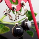 天然石 パワーストーン イヤリング 黒縞瑪瑙 ブラックアゲート 約6mm アクセサリー ハンドメイド