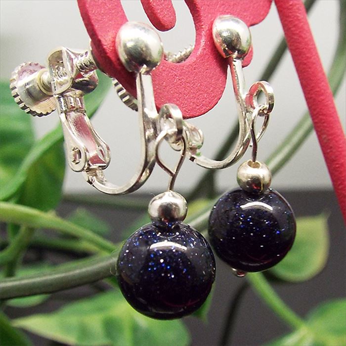 天然石 パワーストーン イヤリング ブルーゴールドストーン 紫金石 約6mm アクセサリー ハンドメイド