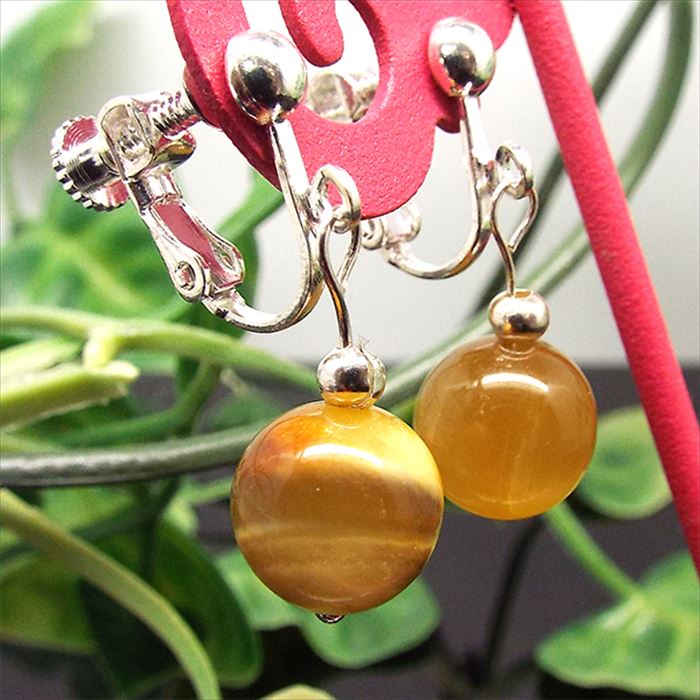 天然石 パワーストーン イヤリング ゴールデンタイガーアイ 虎目石 約10mm アクセサリー ハンドメイド