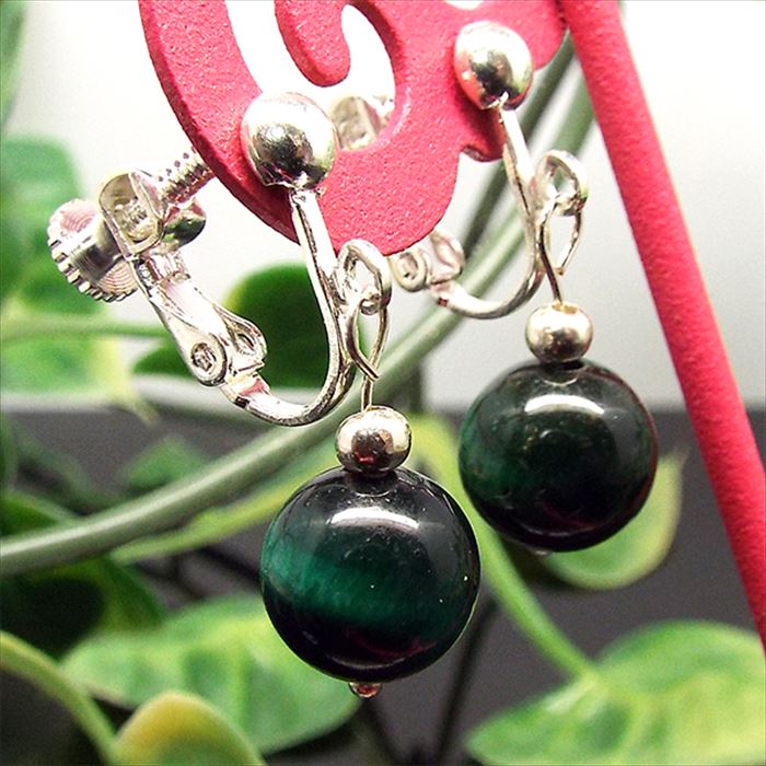 天然石 パワーストーン イヤリング グリーンタイガーアイ 虎目石 約10mm アクセサリー ハンドメイド