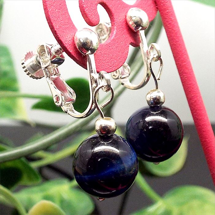 天然石 パワーストーン イヤリング ブルータイガーアイ 虎目石 約10mm アクセサリー ハンドメイド