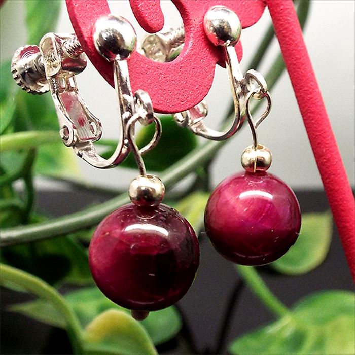 天然石 パワーストーン イヤリング ピンクタイガーアイ 虎目石 約10mm アクセサリー ハンドメイド