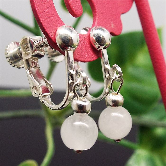 天然石 パワーストーン イヤリング ホワイトジェイド 約6mm アクセサリー ハンドメイド