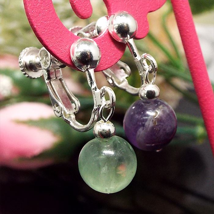 天然石 イヤリング ミックス フローライト 蛍石 約10mm パワーストーン アクセサリー