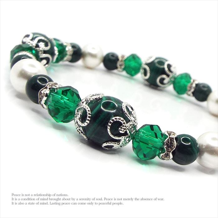 天然石 パワーストーン ブレスレット マラカイト 孔雀石 シェルパール レディース アクセサリー