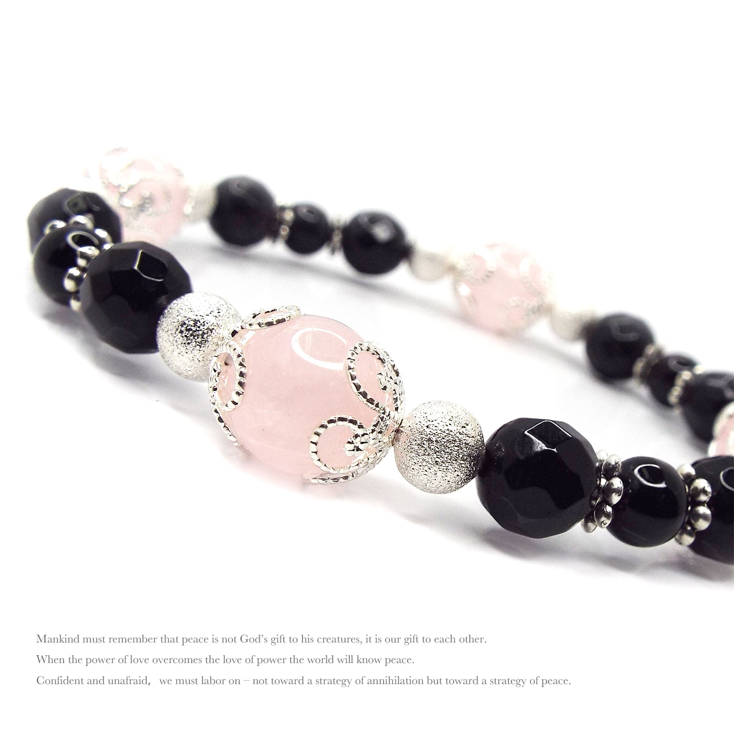 天然石 パワーストーン ブレスレット ローズクォーツ オニキス 女子力UP アクセサリーのサムネイル