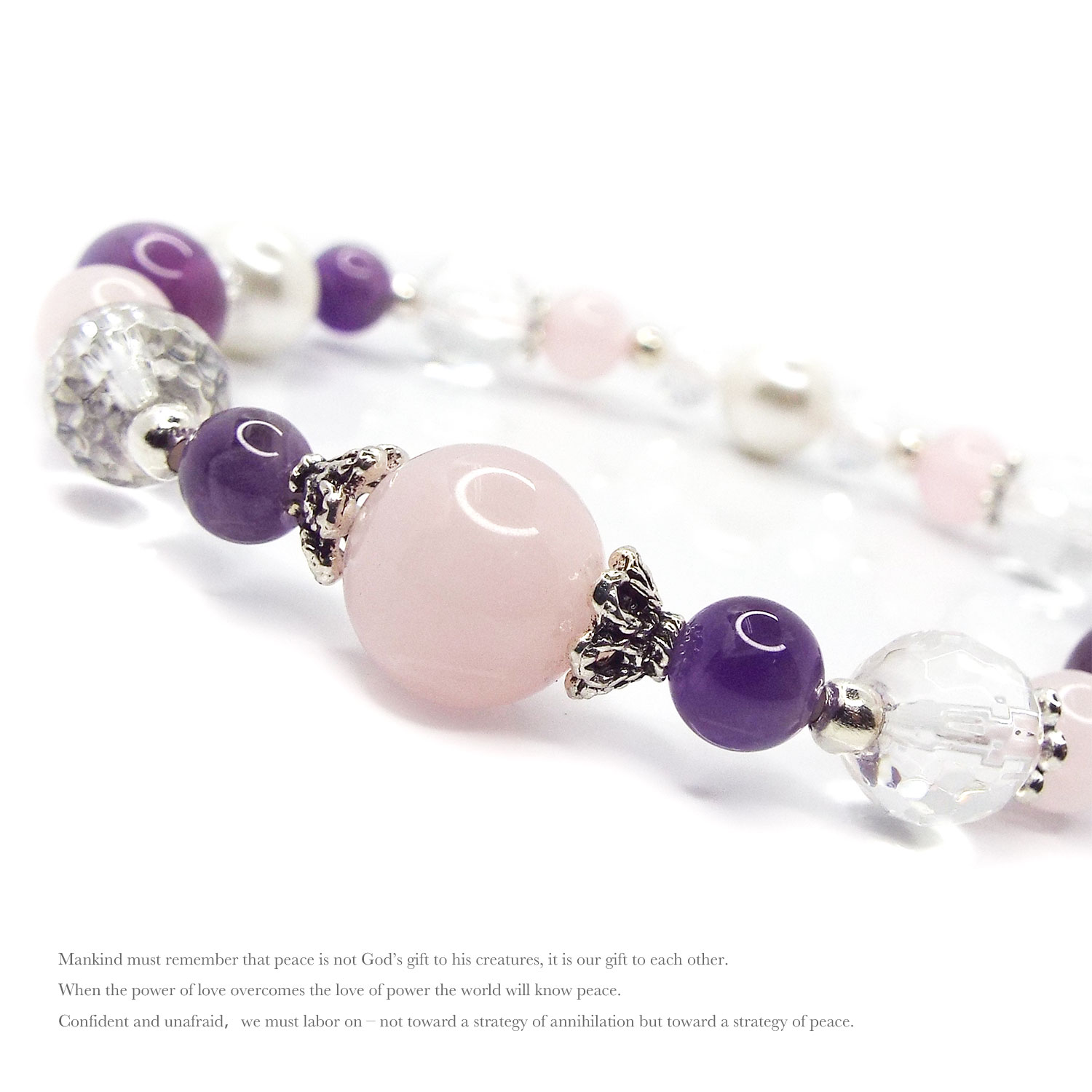 天然石 パワーストーン ブレスレット ローズクォーツ アメジスト パール アクセサリー