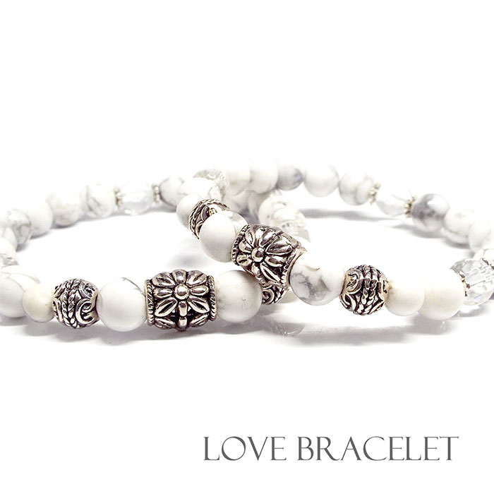 天然石 パワーストーン ブレスレット ペアアクセサリー LOVE BRACELET ホワイトターコイズ×ホワイトターコイズ