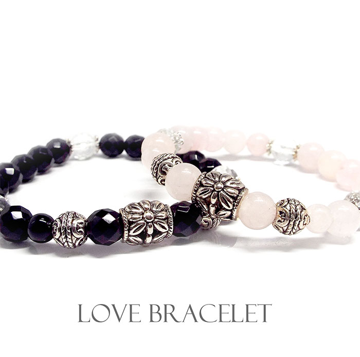 天然石 パワーストーン ブレスレット ペアアクセサリー LOVE BRACELET オニキス×ローズクォーツ