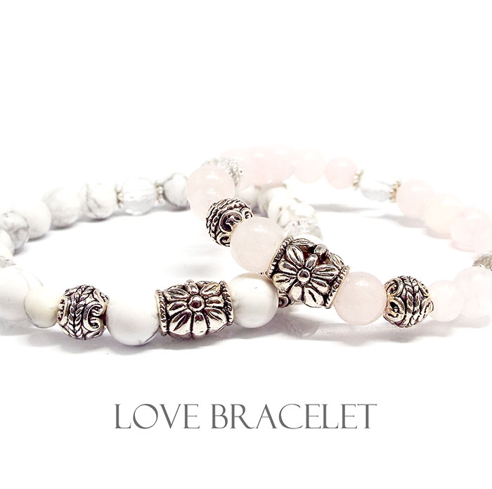 天然石 パワーストーン ブレスレット ペアアクセサリー LOVE BRACELET ホワイトターコイズ×ローズクォーツ