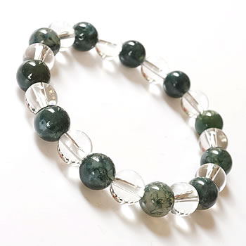 モスアゲート×水晶AAA 8mm ブレスレット 天然石 パワーストーン 苔瑪瑙 moss agate めのう クリスタルクォーツ